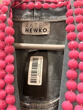 KATE HEWKO Light Blue Embellished Denim Vest - Pink Accent